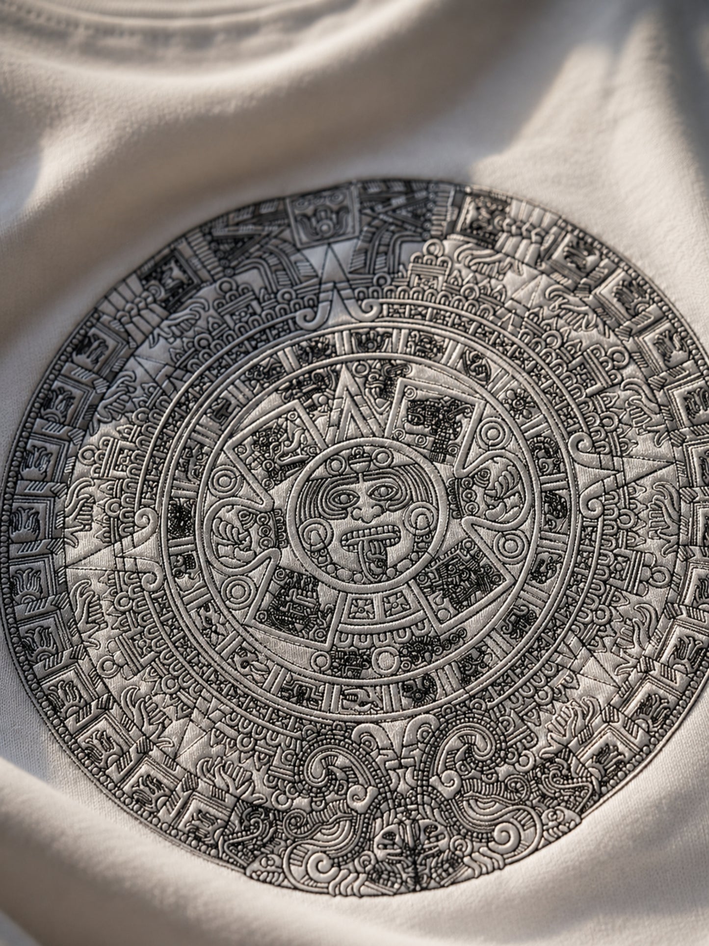 Aztec Sun Stone Oversized Tee — White
