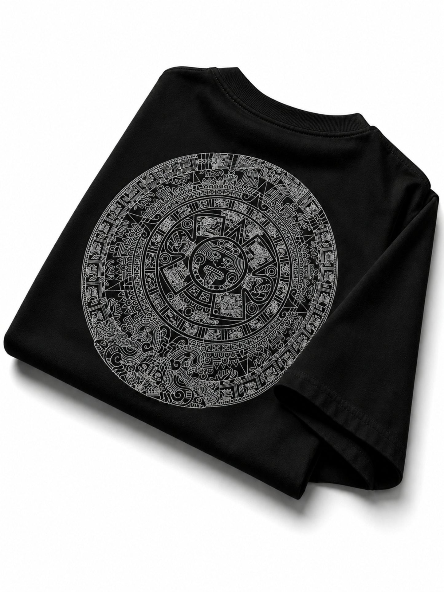 Aztec Sun Stone Oversized Tee — Black