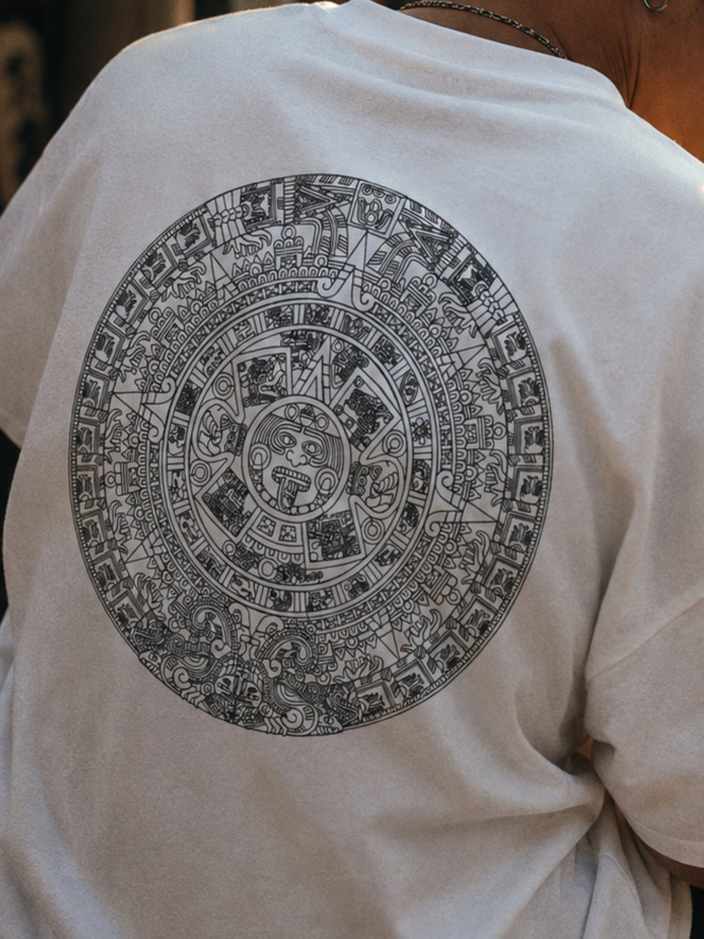 Aztec Sun Stone Oversized Tee — White
