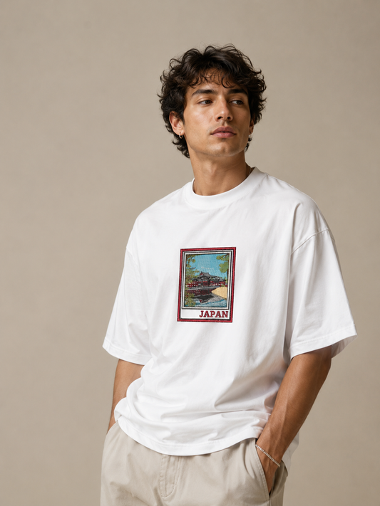 Japan Postcard Oversized Tee — White