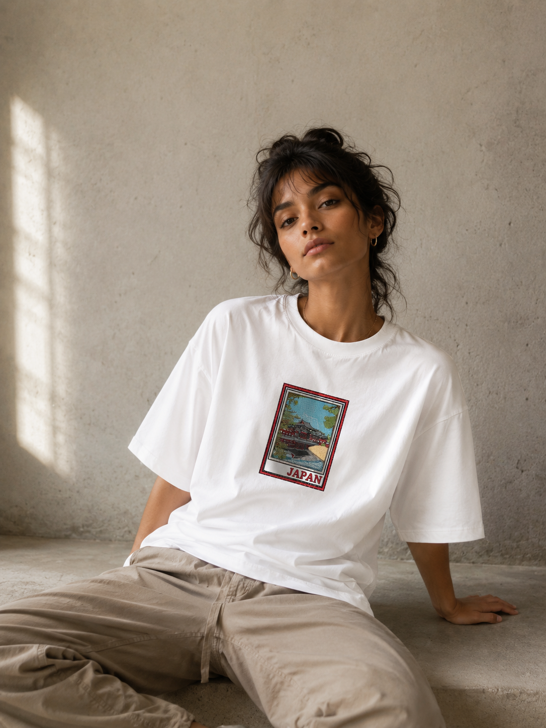 Japan Postcard Oversized Tee — White
