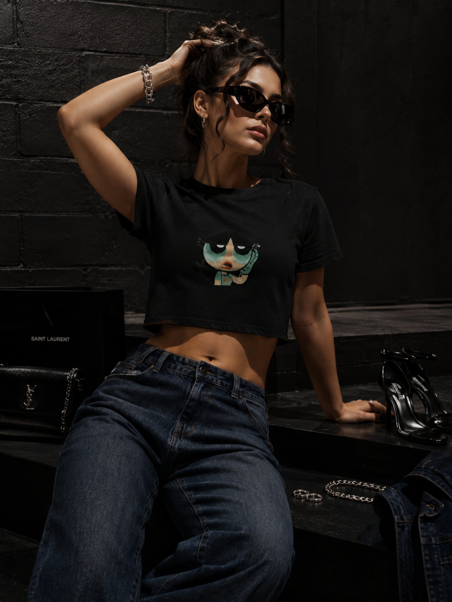 Powderpuff Girls Crop Tee — Black