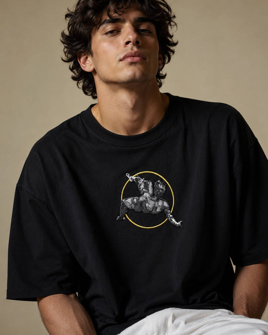 Fallen Angel Oversized Tee — Black
